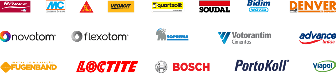 renner, mc, sika, vedacit, quartzolit, soudal, bidim, denver, novotom, flexotom, soprema, votorantim cimentos, advance tintas, fungebrand, loctite, bosch, portokoll, viapol